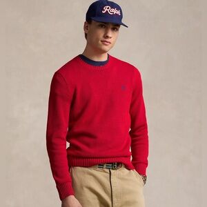 Ralph Lauren red polo soft cotton sweater men’s large crewneck, pony logo, warm